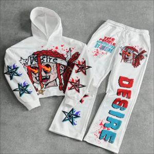 Custom Unisex Solid Heavyweight Hooded Tracksuit <b>Set</b> for Men Hoodie Sweatpants Screen Printed Distressed <b>Embroidery</b> Streetwear - Product Image 1
