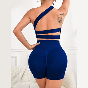 Conjunto deportivo para mujer, pantalones cortos de Yoga transpirables sin costuras y sujetador recortado, diseño sin espalda, ropa de Fitness sostenible de secado rápido, venta al por mayor - Product Image 3