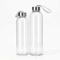 Bouteille d'eau en verre personnalisable pour le sport et le fitness avec marqueur de temps et couvercle en acier inoxydable