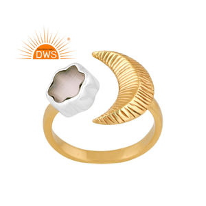 Último diseño hecho a mano 18K chapado en oro piedra de Luna Blanca natural piedra preciosa anillo ajustable Demi joyería fina fabricante - Product Image 1