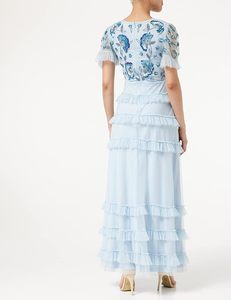 Élégante robe de soirée pleine longueur pour dames respirante poly-maille avec perles brodées perlées robes de cocktail antistatiques - Product Image 4