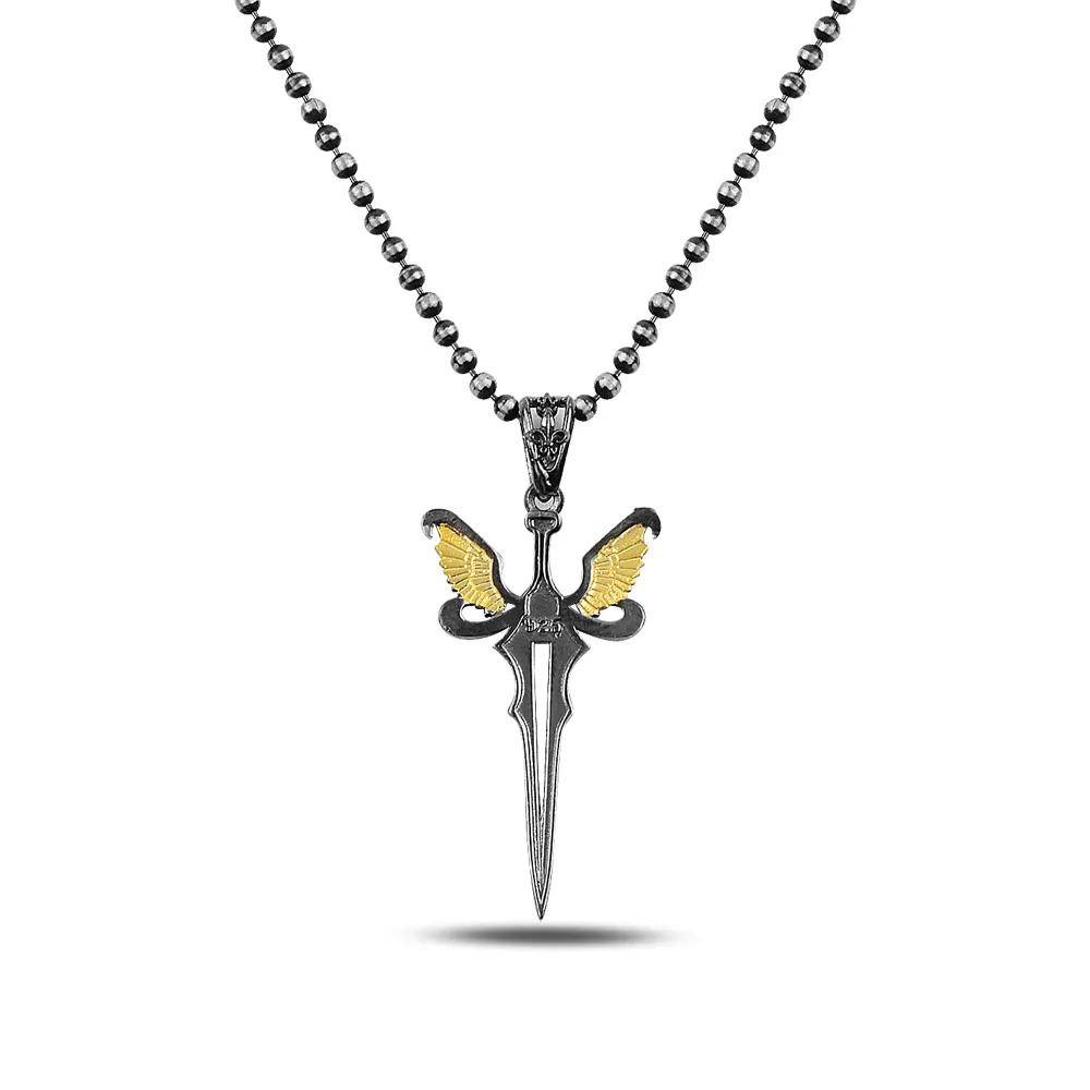 Noordse Zwaard Engel Vleugel Zilveren Kralenketting Mannen Ketting Kunst Ontwerp Trendy Etnische Gotische Viking Krijger Sieraden Groothandel Kalkoen