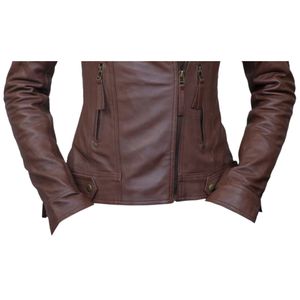 Chaqueta de Motocicleta de Cuero PU 100% Genuino, Hecha a Medida, de Primera Calidad para Mujer, Elegante, con Estampado Frontal, Cortavientos, para Invierno - Product Image 3