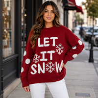 Pull de Noël moche pour femme, col rond, motif flocon de neige en jacquard tricoté, 100 % polyester, tenue de fêtes, prise en charge de la personnalisation OEM en gros