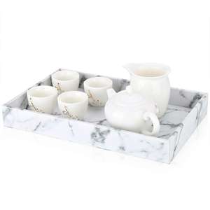 Plateau de service en marbre rectangulaire pour café, plateau carré en marbre blanc moderne, plateaux de service en marbre du Pakistan - Product Image 3