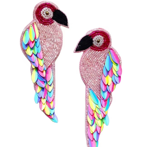 Vintage Women's Hand Embroidered Earrings Beautiful Parrot Multi-sequin Beaded Drop Earrings for Parties for <b>Girls</b> - Product Image 1
