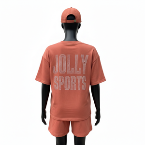 High Quality Cotton Rich <b>Women</b> <b>Shirt</b> <b>And</b> <b>Short</b> <b>Set</b> Smooth Fabric Solid Color Crystal HeatPress Logo 100% Cotton <b>T</b>-<b>Shirt</b> & <b>Shorts</b> - Product Image 2