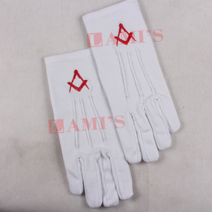Gants Regalia de franc-maçon en coton à broderie rouge fabriqués en usine avec fonction anti-vibration Design respirant personnalisé Logo personnalisé - Product Image 2