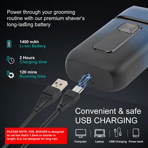 Rasoir électrique rechargeable USB pour hommes, rasoir sans fil à double lame avec batterie longue durée et tondeuse escamotable - Product Image 3