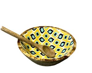 ชามไม้มะม่วงแบบย้อนยุคชามสลัดไม้ตกแต่งด้วยมือพร้อมเครื่องใช้ในการรับประทานอาหารไม้ - Product Image 5