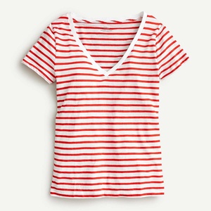 T-shirt rayé col en V unisexe en coton grande taille à manches courtes avec logo personnalisé, anti-plis, collection été 2026 – Style américain - Product Image 4