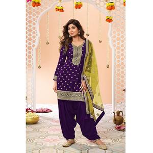Traje étnico indio de viscosa de Jacquard listo para usar Patiyala Salwar Kameez con Dupatta elegante para mujer - Product Image 1