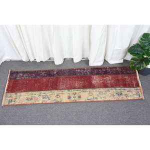 Alfombra Kilim turca roja Vintage de 13 'X 4,2', diseño de retales abstracto de lana de área grande clásica, látex de 10mm para pasillo rectangular - Product Image 1