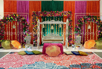 Ensemble de chaises Jhoola dorées tendance pour scène de Mehndi, siège rembourré pour mariage, cadre métallique sculpté élégant