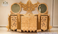 Table console en teck finition brillante avec miroir, table console sculptée à la main pour salle à manger, style baroque français, table sculptée à la main, Canada