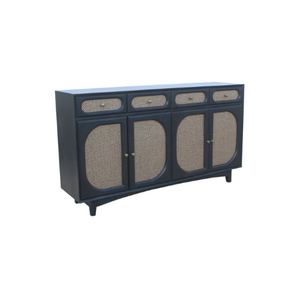 Aparador moderno de madera maciza de mango con 4 puertas y 4 cajones, respetuoso con el medio ambiente con líneas limpias, almacenamiento espacioso para comedor, dormitorio, uso en hoteles - Product Image 1