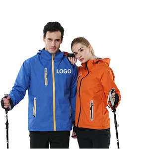 Veste imperméable à capuche fine en softshell bleu foncé unisexe, taille XL, accents de fermeture éclair jaunes, plusieurs poches, capuche réglable, moderne - Product Image 4