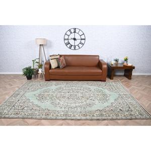 Tapis vintage 6,1x9,9 pi (186x303 cm), tapis turc vert à pois - Product Image 2