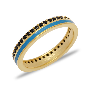 Bague en argent sterling 925 avec pierre de zircon noir et design en émail bleu, fabrication artisanale turque, vente en gros - Product Image 4