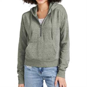 Sweat à capuche gris à demi-zip pour femmes-Pull à capuche à la mode et polyvalent pour la superposition, idéal pour les tenues de printemps et d'automne - Product Image 6