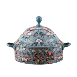 Marmite en acier inoxydable émaillée florale, réchaud alimentaire isolé, casserole, poignées dorées, meilleur prix, prix bas, plat de service, fournitures - Product Image 4