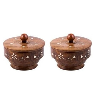 Cuenco de Madera de Sheesham Hecho a Mano con Tapa, Cuenco Decorativo para Frutos Secos |   Tazón para Postre | Ensaladera Multiusos - Product Image 1