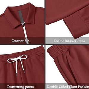 Men Winter Windproof Plus Size Solid Pattern 2-Piece Lightweight Tracksuit Set Elastic Waist Closure Long Sleeve Casual - Product Image 4