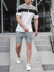 Conjuntos de dos piezas de Color sólido de verano para hombre, camisetas de punto de manga corta y pantalones cortos con cordón, trajes para hombre, ropa informal - Product Image 3