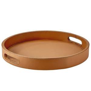 Plateau rond en cuir avec poignées de haute qualité pour servir des pâtisseries de petit-déjeuner ou des collations sur la table ou l'utilisation d'affichage de décor de cuisine - Product Image 1
