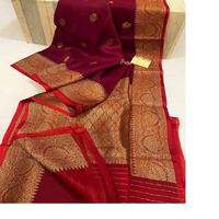 Sari de Seda Brocada a Mano con Borde Tejido con Hilo Dorado Real para Compradores Mayoristas Globales y Boutiques de Lujo
