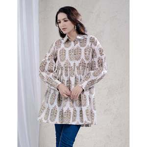 Haut en coton vert pour femme, imprimé Butta Block, 100 % tissé, respirant, avec boutons décoratifs, col à nœud, coupe ajustée, disponible en tailles 3XL et 4XL - Product Image 4