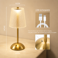 Lampe de table moderne sans fil en cristal, rechargeable, LED, base en fer doré, USB-C, 3000K 4500K 6000K, pour restaurant, hôtel, chambre à coucher