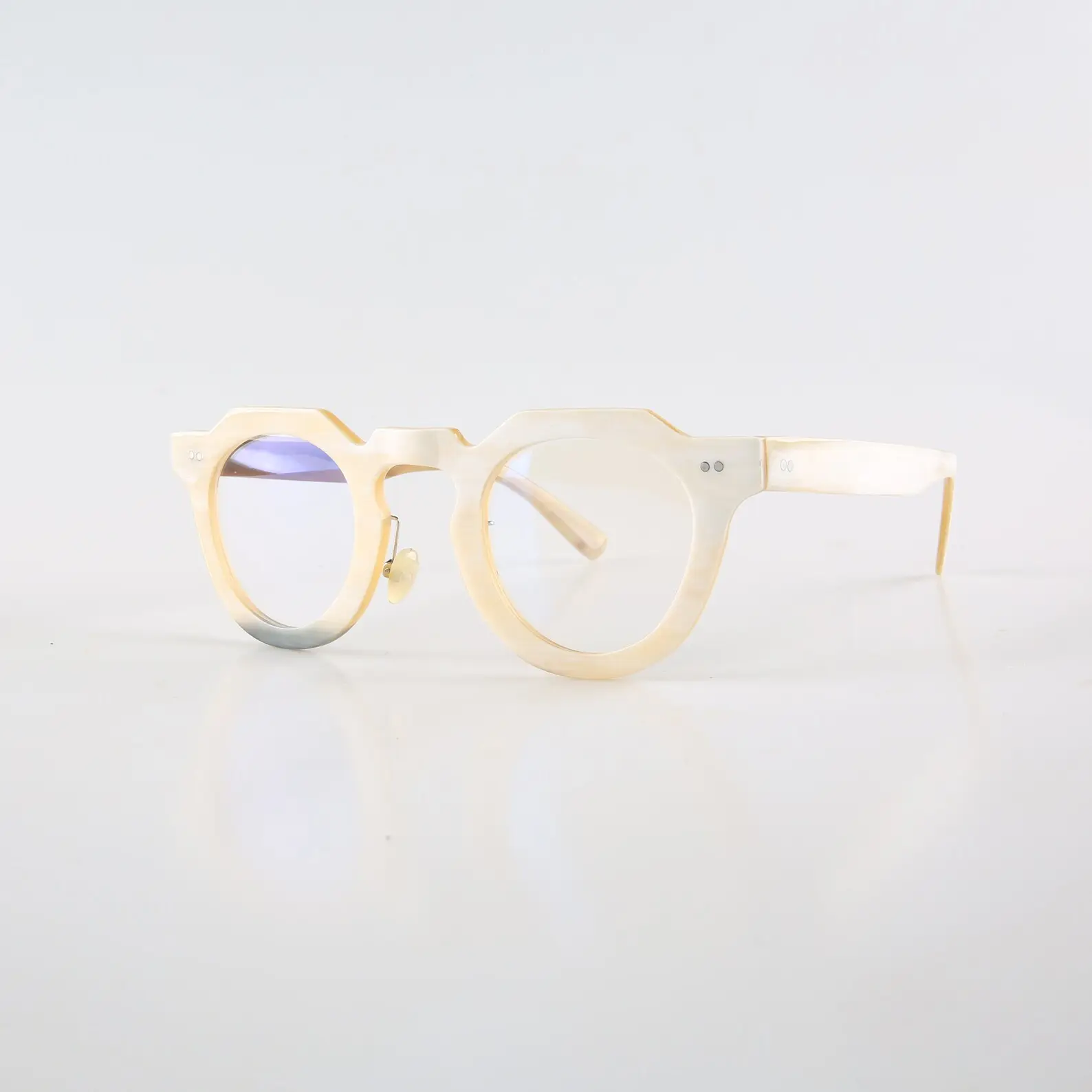 Erkekler kadınlar için gözlük çerçeveleri Retro benzersiz el yapımı hakiki doğal boynuz okuma perçinler gözlük çerçeve temizle lüks gözlük