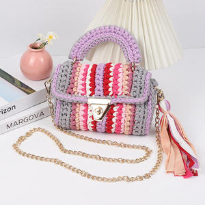 <b>Crochet</b> Celebrity Cross-border Hot Selling Handmade Women's Striped Contrast Cloth Woven Chain Strap Soft Crossbody Cover Tassel - Product Image 3