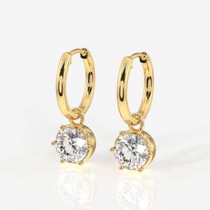 Round Lab Grown <b>Diamond</b> Drop <b>Earrings</b> 9K Gold Plated 14K White Gold for Weddings and Parties - Product Image 3