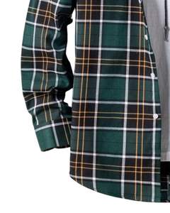 Manufacturer Custom Mens Green Black Plaid <b>Flannel</b> Shirt Button Down Long Sleeve Casual Winter Check Shirt Soft Warm <b>Overshirt</b> - Product Image 5