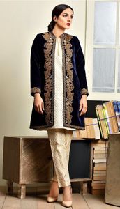 NEW DAZZLING EMBROIDERY ON LONG JACKET ON VELVET FABRIC WITH EMBELLISH OF CRYSTAL BEADS,GLASS STONE WORK FOR PARTY-WEAR @ 2022 - Product Image 2