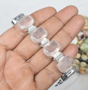 High Quality Cushion Cut Rose Quartz 925 Sterling <b>Silver</b> Vintage <b>Charm</b> <b>Bracelets</b> Fashion Healing Crystal Gemstone Fine Jewelry - Product Image 3