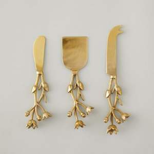 <b>Gold</b> Floral Cheese Knife <b>Set</b> Decorative Stainless Steel Spreaders & Servers - Product Image 1