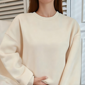 Haute qualité poids lourd coton polaire hiver décontracté solide avant broderie personnalisée femmes pull col rond à capuche - Product Image 3