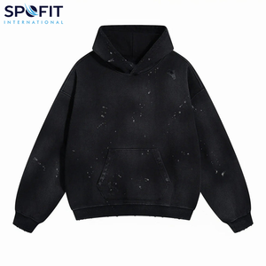 Sudaderas con capucha lavadas Vintage de gran tamaño, ropa de calle Unisex, lavado ácido, estampado abombado desgastado, Jersey de algodón pesado, Sudadera con capucha para hombres y mujeres - Product Image 5