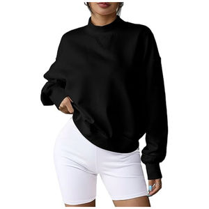 Sudadera holgada para mujer, suéter de lana, bordado personalizado, hombro caído recortado, Sudadera con cuello simulado para mujer - Product Image 6