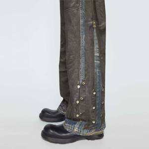 Pantalon imprimé-coupe ample, taille moyenne, jambe large et longue avec effet denim trompe l'oeil unique - Product Image 5