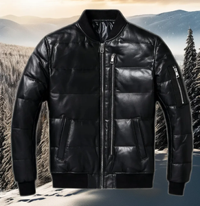 Doudoune de haute qualité pour hommes en cuir véritable avec accents de fourrure - Product Image 1