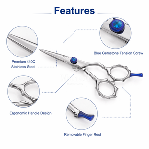 Ciseaux de coiffure professionnels 6,5 pouces en acier inoxydable, ciseaux de barbier avec poignée artistique et accent bleu, outil de salon - Product Image 4