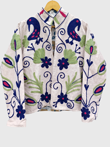 Veste en velours brodée de fleurs, col mandarin, manches longues, style bohème pour femmes, doublure en coton, style Prairie Chic, automne - Product Image 1