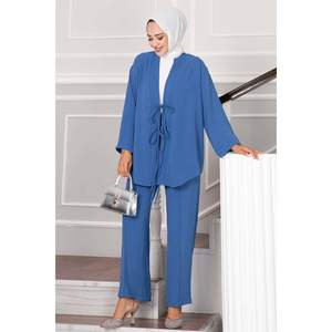 Indigo Front Tied Kimono Aerobin Hijab Conjunto de 2 piezas para mujer - Product Image 3