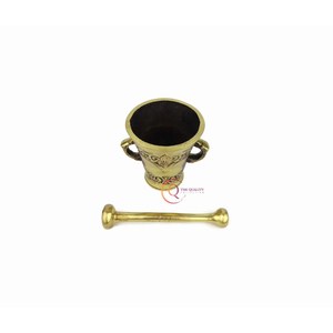 Pure Brass Imam Dasta Mortar <b>and</b> Pestle <b>Set</b> Ohkli Musal Kharal from India Manufacturer for <b>Herb</b> & <b>Spice</b> Grinding Supplies - Product Image 2