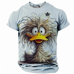 T-shirt décontracté pour homme à manches courtes, col rond, motif poulet de dessin animé, en polyester tricoté respirant, coupe classique - Product Image 5