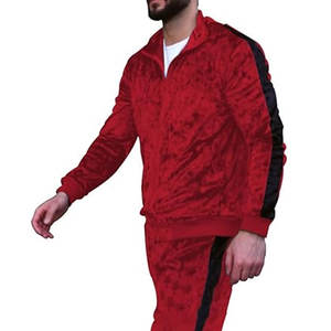 Ensemble de survêtement en velours pour homme, coupe classique, uni, imprimé, 2 pièces - Product Image 2